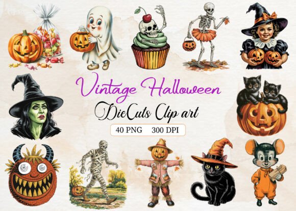 Download Vintage Halloween DieCuts Clipart Bundle - Vintage Collection