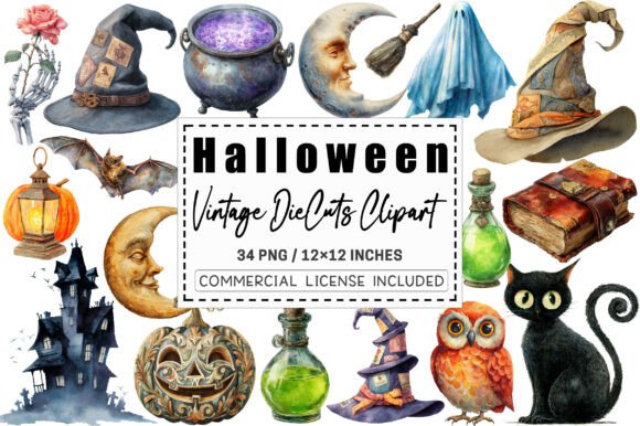 Download Vintage Halloween DieCuts Clipart. - Vintage Collection