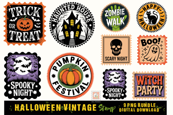 Download Halloween Vintage Stamp PNG Bundle - Vintage Collection
