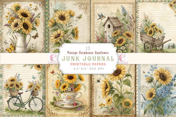 Download Vintage Farmhouse Sunflower Junk Journal - Vintage Collection