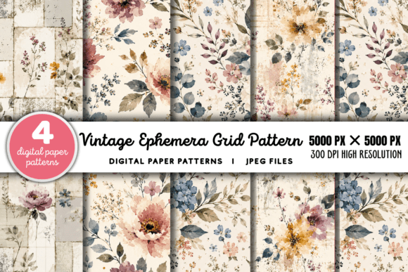 Download Vintage Grid Lined Ephemera Pattern 3 - Vintage Collection