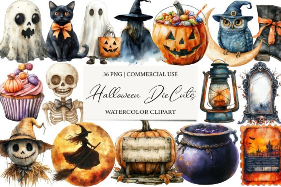 Download Vintage Halloween DieCuts Clipart Bundle - Vintage Collection