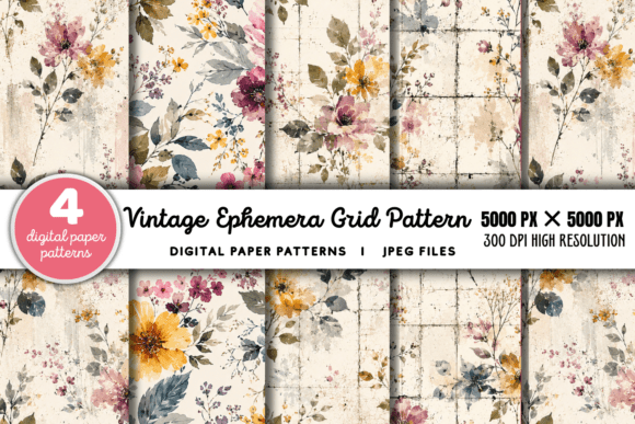 Download Vintage Grid Lined Ephemera Pattern 4 - Vintage Collection