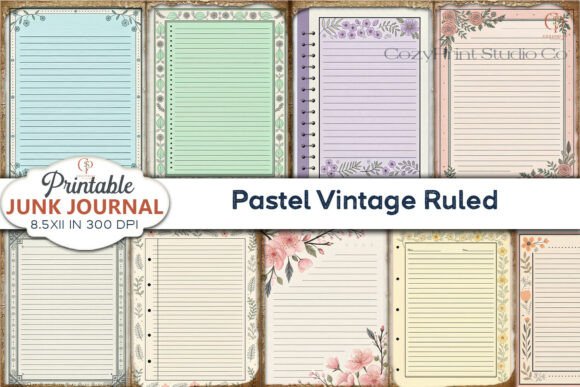 Download Pastel Vintage Ruled Junk Journal Pages - Vintage Collection