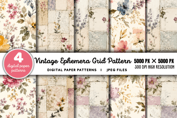 Download Vintage Grid Lined Ephemera Pattern 2 - Vintage Collection