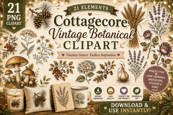 Download Cottagecore Vintage Botanical Clipart - Vintage Collection