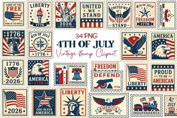 Download 4th of July Vintage Stamp Clipart - Vintage Collection