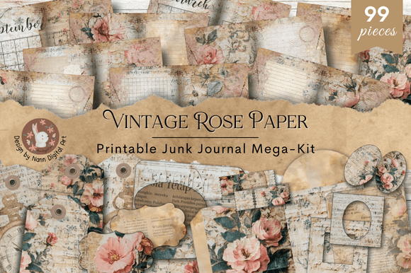 Download Vintage Rose Peach Junk Journal Mega Kit - Vintage Collection