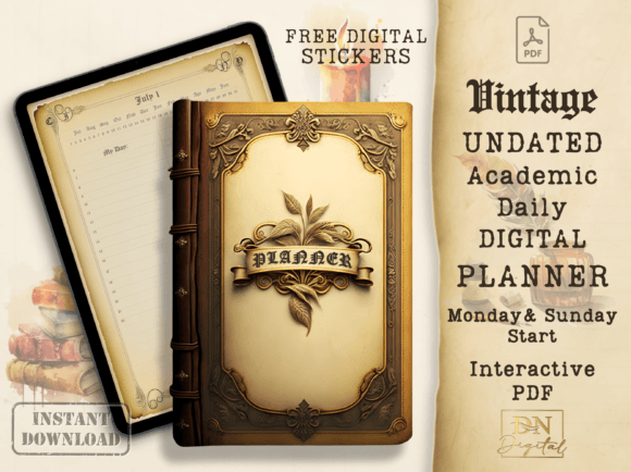 Download Undated Vintage Digital Daily Planner - Vintage Collection
