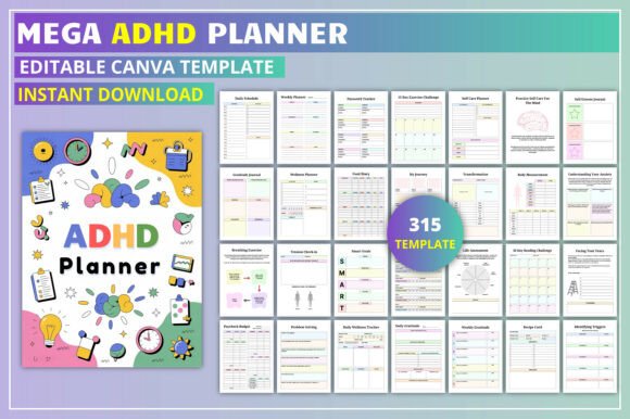 Download Editable Mega ADHD Planner KDP Interior - Kdp Collection