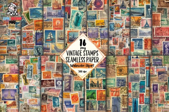 Download Vintage Stamps Seamless Paper Clipart - Vintage Collection