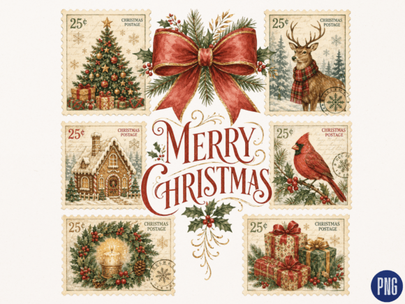 Download Merry Christmas Vintage Stamp Collage PN - Vintage Collection