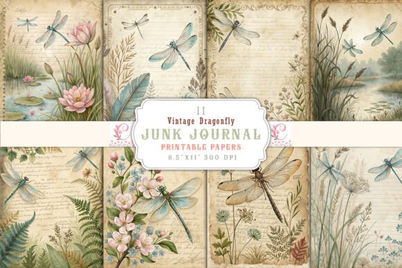 Download Vintage Dragonfly Junk Journal Pages - Vintage Collection