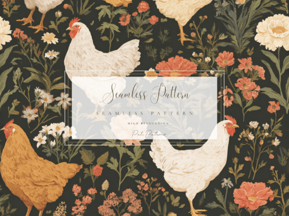 Download Vintage Chicken Floral Seamless Pattern PNG - Vintage Collection