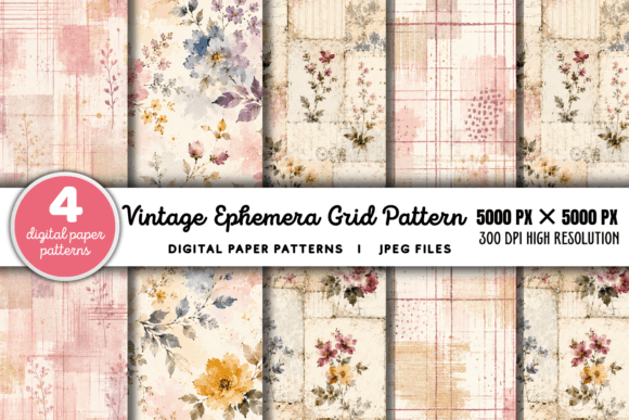 Download Vintage Grid Lined Ephemera Pattern 1 - Vintage Collection