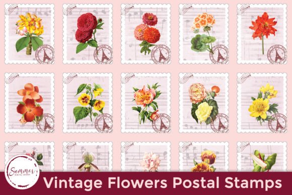 Download Vintage Floral Postal Stamps Stickers - Vintage Collection