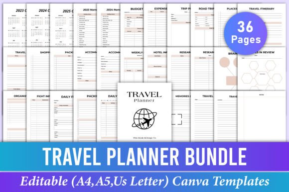Download Editable Travel Planner Bundle Canva Kdp - Kdp Collection