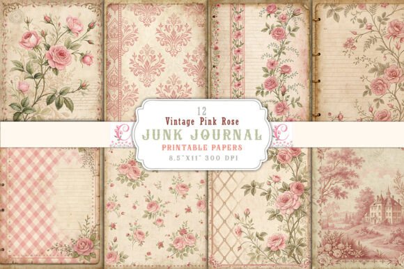 Download Vintage Pink Rose Junk Journal Pages - Vintage Collection
