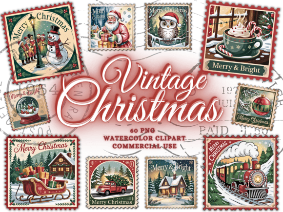 Download Vintage Christmas Png Bundle Stamps Png - Vintage Collection