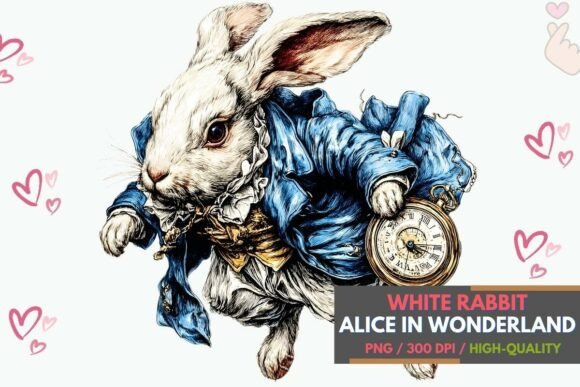 Download Vintage White Rabbit Pocket Watch Art - Vintage Collection