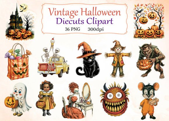 Download Vintage Halloween DieCuts Clipart PNG - Vintage Collection